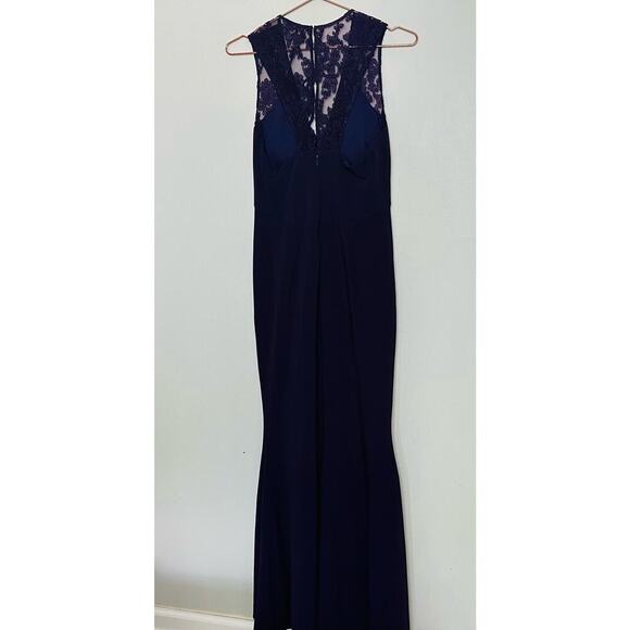 JS COLLECTION Eggplant Purple Lace Back Mermaid Ottoman Style Gown Dress - Picture 5 of 16